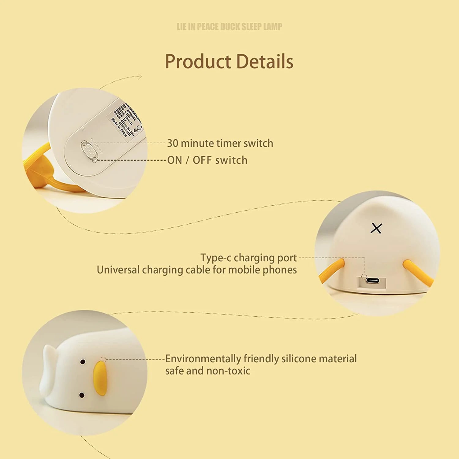 Lying Flat Duck Night Light LED Squishy Duck Lamp Cute Light Duck Silicone Dimmable Nursery Nightlight Rechargeable Bedside Touch Lamp Breastfeeding
