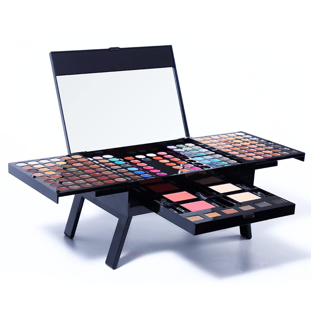 Professional Makeup Kit for Women with Mirror All in One Makeup Gift Set for Teens 180 Color Eyeshadow Palette 2 Blush 2 Powder 1 Eyeliner 4 Eyebrow Make up Sets Matte Shimmer Mixing Pallet Eye Shadow