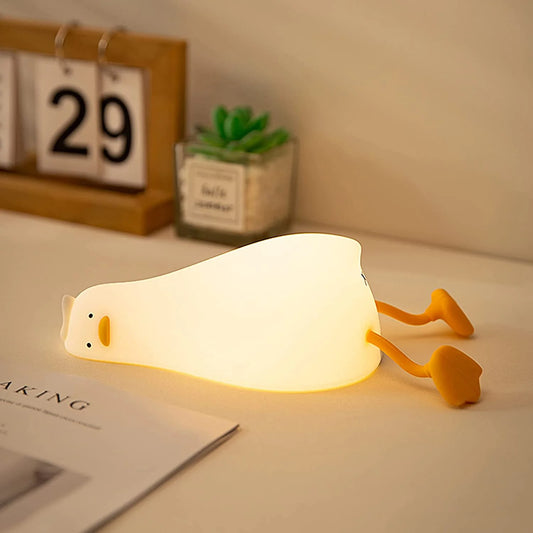 Lying Flat Duck Night Light LED Squishy Duck Lamp Cute Light Duck Silicone Dimmable Nursery Nightlight Rechargeable Bedside Touch Lamp Breastfeeding